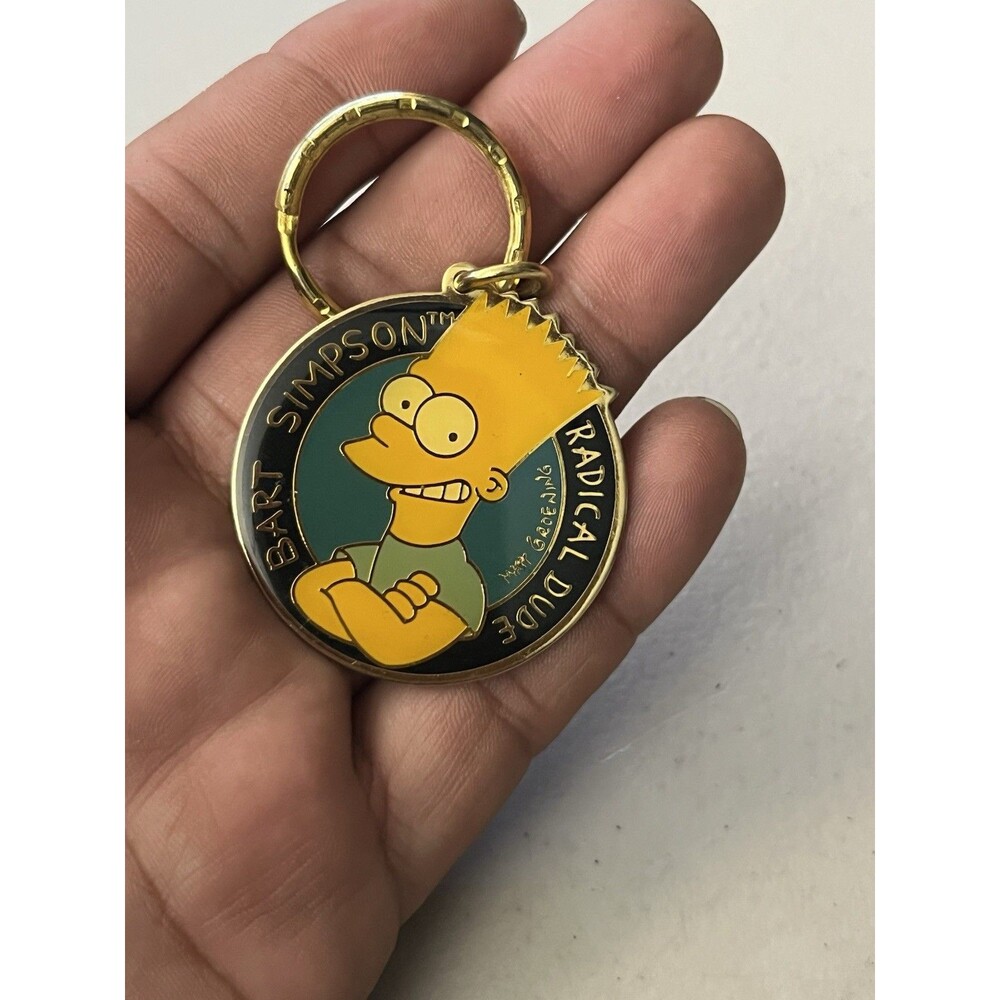 Vintage 1990 Bart Simpson RADICAL DUDE Simpsons Matt Groening Metal Keychain